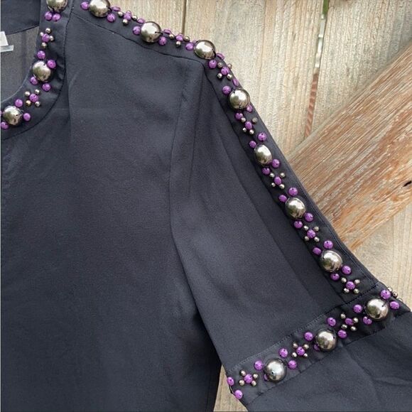 EUC Tory Burch Beaded 100% Silk Peplum Mezair Tunic Top Size XS - Picture 5 of 10